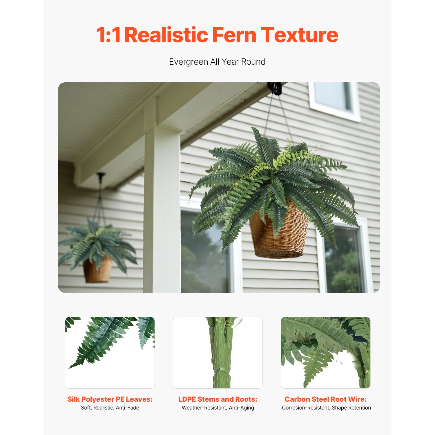 2 Pcs Artificial Boston Ferns Plastic Fern 30 Branches Indoor Outdoor Decor_maomaolike.com